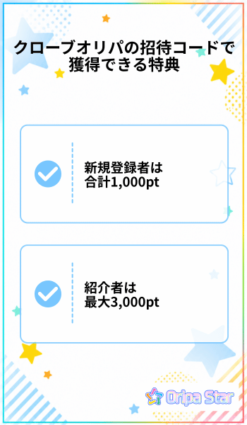 クローブオリパの招待コードで獲得できる特典